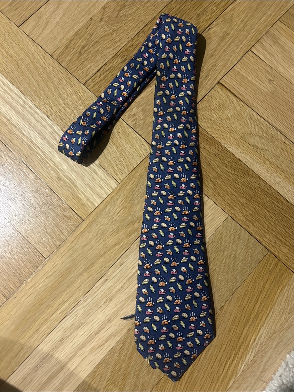 Boy’s Navy Novelty Silk Tie with Multicolor Pattern vineyard vine